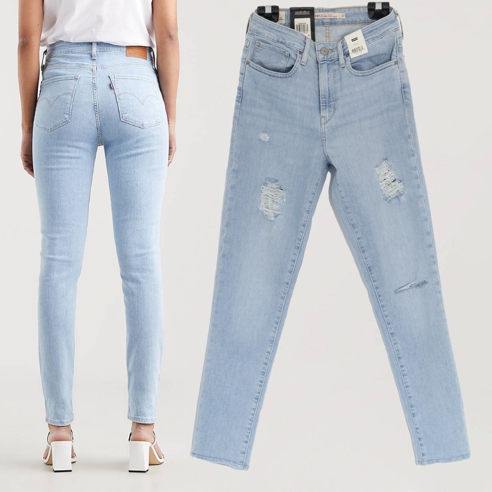 NWT LEVI'S 721 HIGH RISE SKINNY Size 27 Custom Shortened & Ripped Jeans